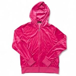 Vintage Y2K Pink Velour Full Zip Jacket Hoodie Size Large 2000s Preppy Barbie